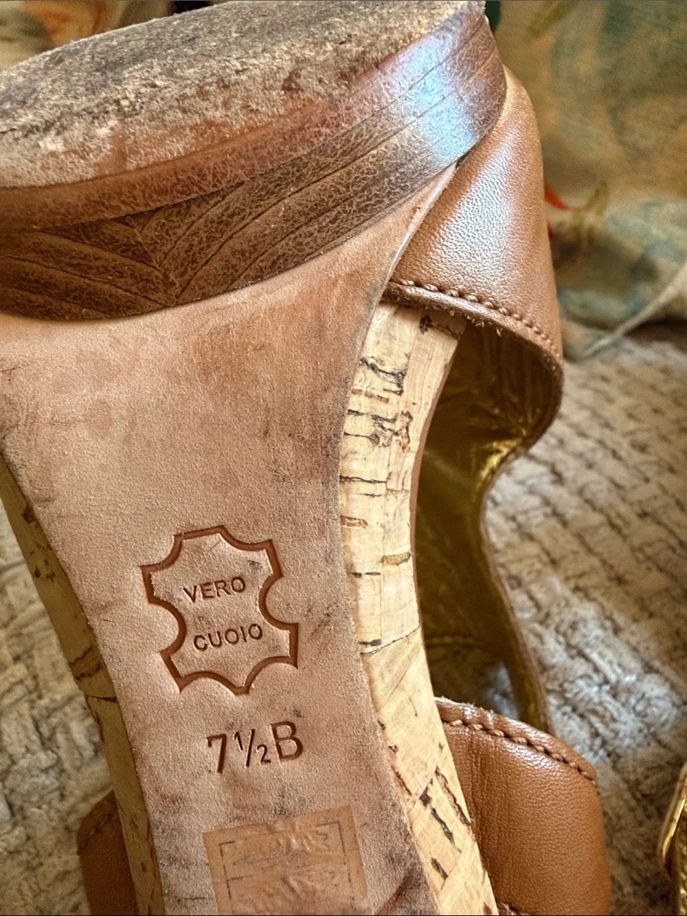 Charles David Tan Leather Peep-Toe Platform Slingbacks Size 7.5B